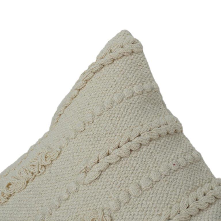 Handwoven Textured Cotton Cushion Cover with Tufted Boho Pattern | Neutral Cream Throw Pillow Case | 18x18 Inch - Bulk manufacturer & supplier from Panipat, India