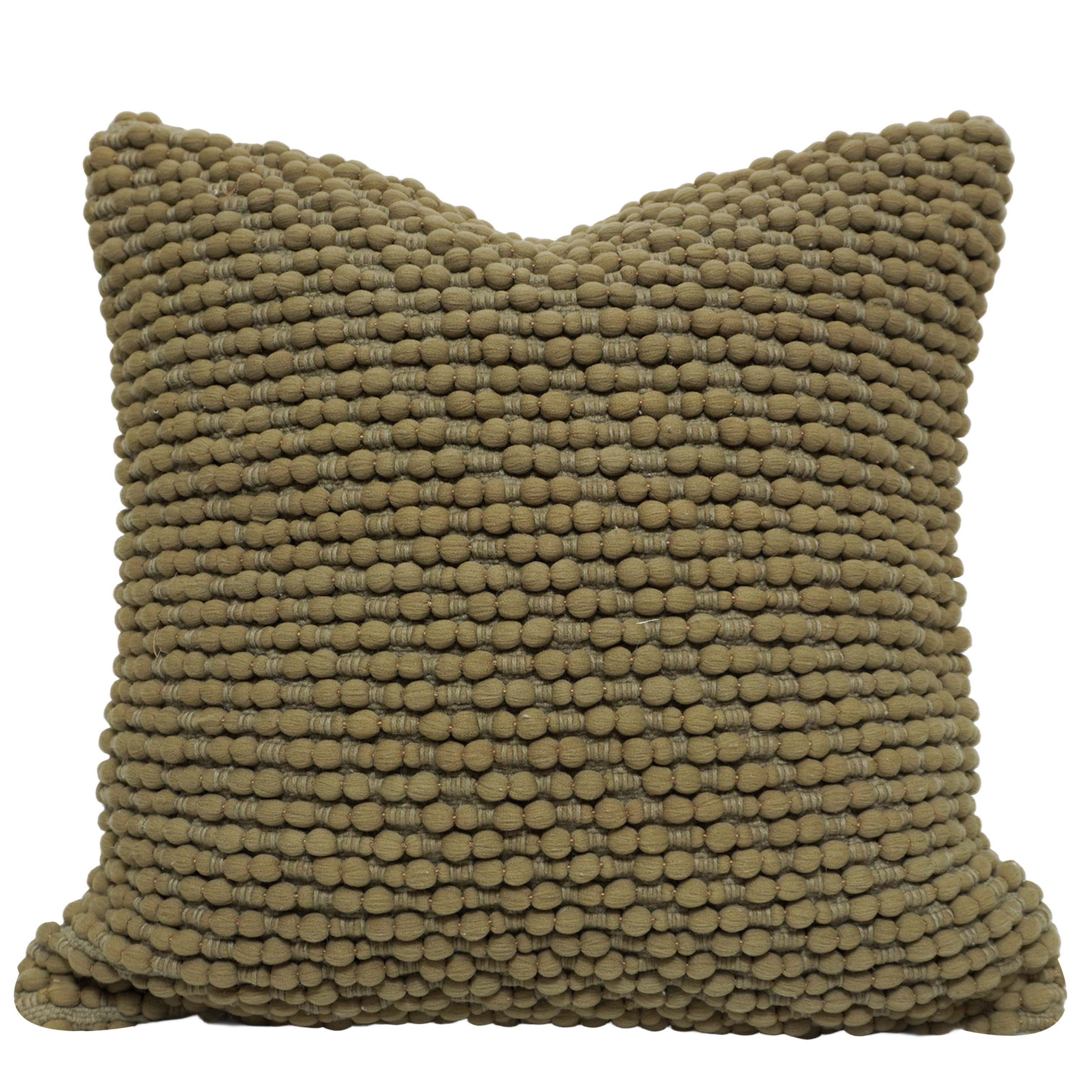 Handwoven Polyester Bobble Textured Cushion Cover 45x45 cm | Modern Decorative Throw Pillow Cover with Concealed Zipper | Olive Green