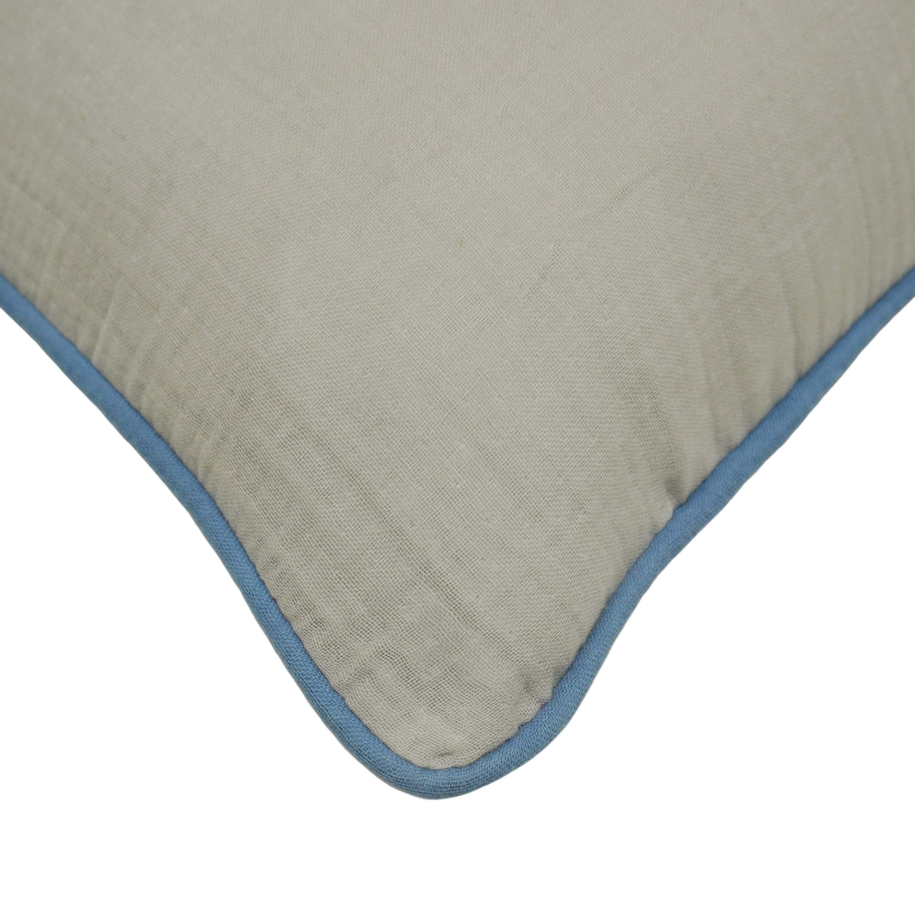 Minimalist Solid Cotton Cushion Cover with Blue Piping | 45 x 45 cm (18 x 18 Inch) | Soft Decorative Throw Pillow Cover with Concealed Zipper | Modern Home Décor