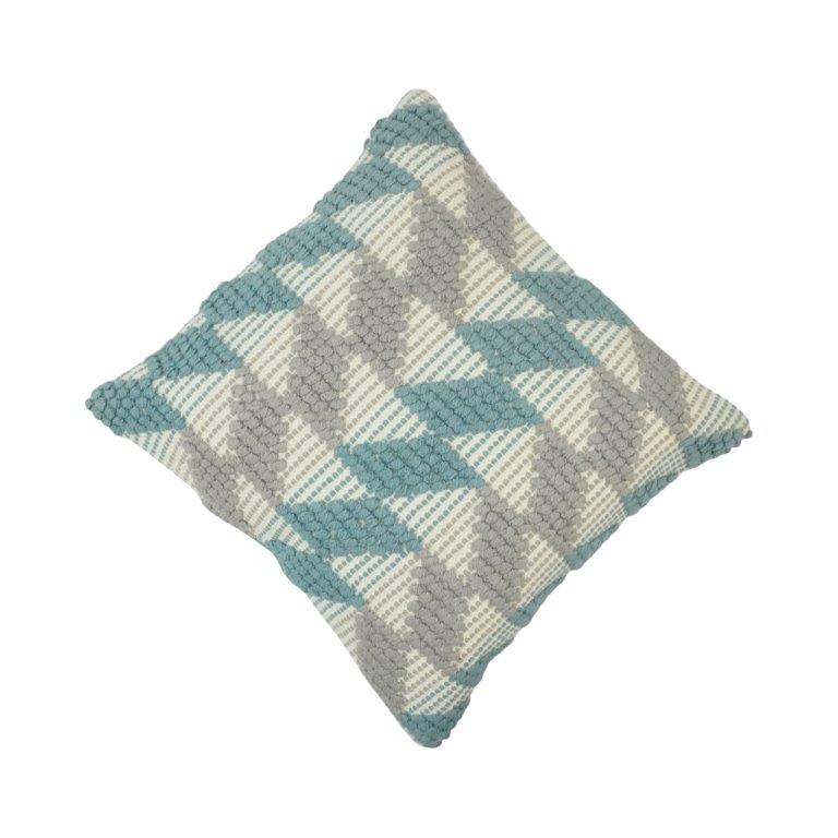 Handwoven Geometric Textured Cotton Cushion Cover – Blue & Grey | 45x45 cm - Bulk manufacturer & supplier from Panipat, India