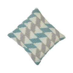 Handwoven Geometric Textured Cotton Cushion Cover – Blue & Grey | 45x45 cm