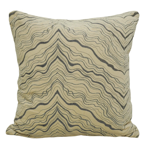 Beige & Charcoal Abstract-Wave Embroidered Cotton Cushion Cover 45x45 cm