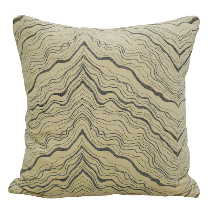 Modern Machine Embroidered Cotton Cushion Cover 45x45 cm | Abstract Wave Pattern | Decorative Throw Pillow Cover with Concealed Zipper | Beige & Charcoal