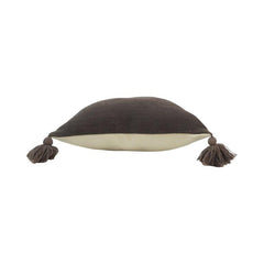 Handwoven Dark Brown Cotton Cushion Cover with Corner Tassels | 45 x 45 cm | Boho Decorative Throw Pillow Cover