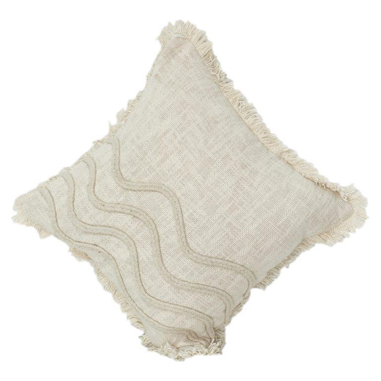 Housse de coussin en coton brodé Vague Neutre | Taie d'oreiller minimaliste bohème texturée | Coussin décoratif beige 45x45 cm - Bulk manufacturer & supplier from Panipat, India