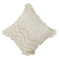 Neutral Wave Embroidered Cotton Cushion Cover | Textured Boho Minimal Pillow Case | Beige Decorative Throw Cushion 18x18 Inch