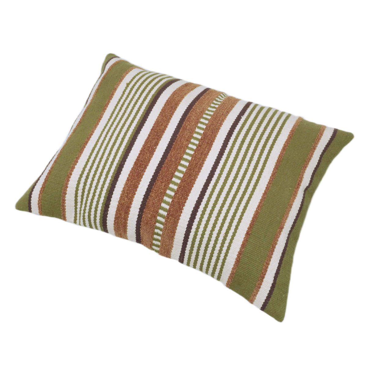 Handwoven Olive Green & Brown Striped Cushion Cover – 35 x 50 cm