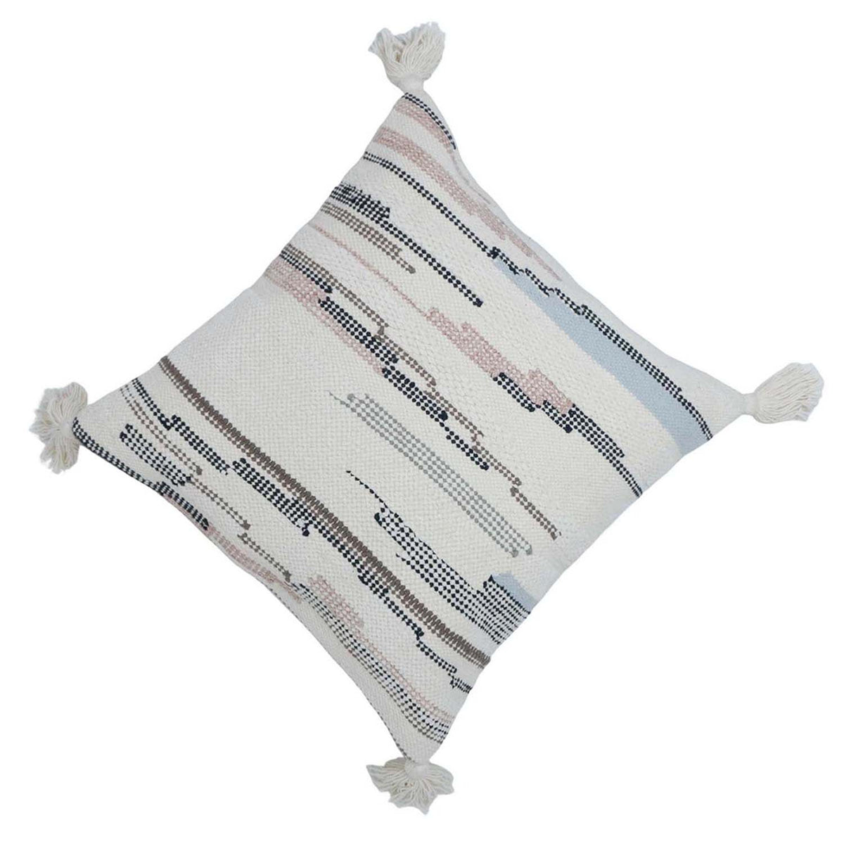 Handmade Woven Cotton Cushion Cover with Tassels | Boho Multi-Stripe Decorative Throw Pillow Cover | 45 x 45 cm (18x18 Inch) - Bulk manufacturer & supplier from Panipat, India