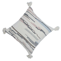 Handmade Woven Cotton Cushion Cover with Tassels | Boho Multi-Stripe Decorative Throw Pillow Cover | 45 x 45 cm (18x18 Inch)