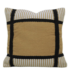 Handwoven Cotton Cushion Cover 45x45 cm – Beige & Black Geometric Textured Design
