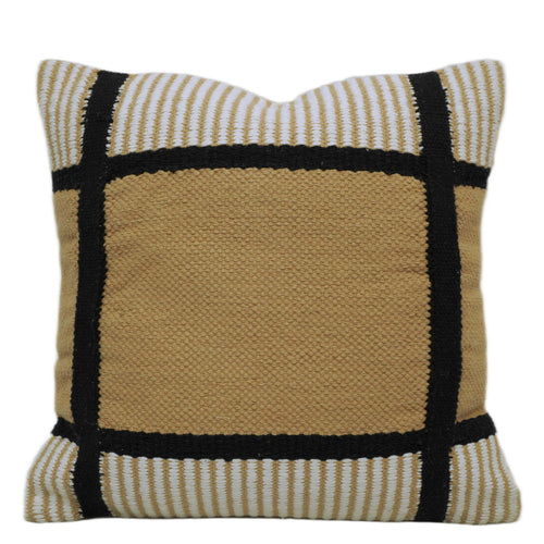 Beige and black geometric textured handwoven cotton cushion cover 45x45 cm