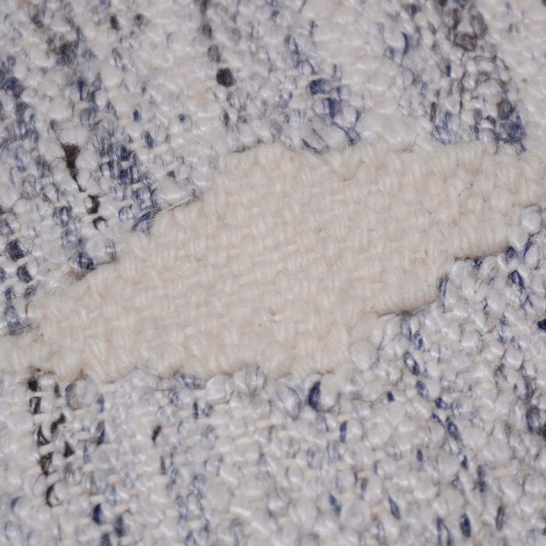 Handwoven Textured Cotton Cushion Cover 45x45 cm | Geometric Tufted Pattern | Handmade Decorative Throw Pillow Cover | Ivory & Blue