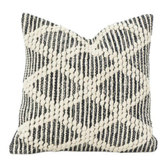 Textured Geometric Cotton Cushion Cover 45x45 cm | Black & Off-White Embroidered Throw Pillow
