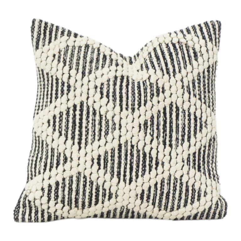 Textured Geometric Cotton Cushion Cover 45x45 cm | Black & Off-White Embroidered Throw Pillow