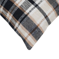 Handwoven Cotton Plaid Cushion Cover 45x45 cm | Black, Beige & Ivory Checkered Decorative Throw Pillow Cover | Modern Farmhouse Home Décor