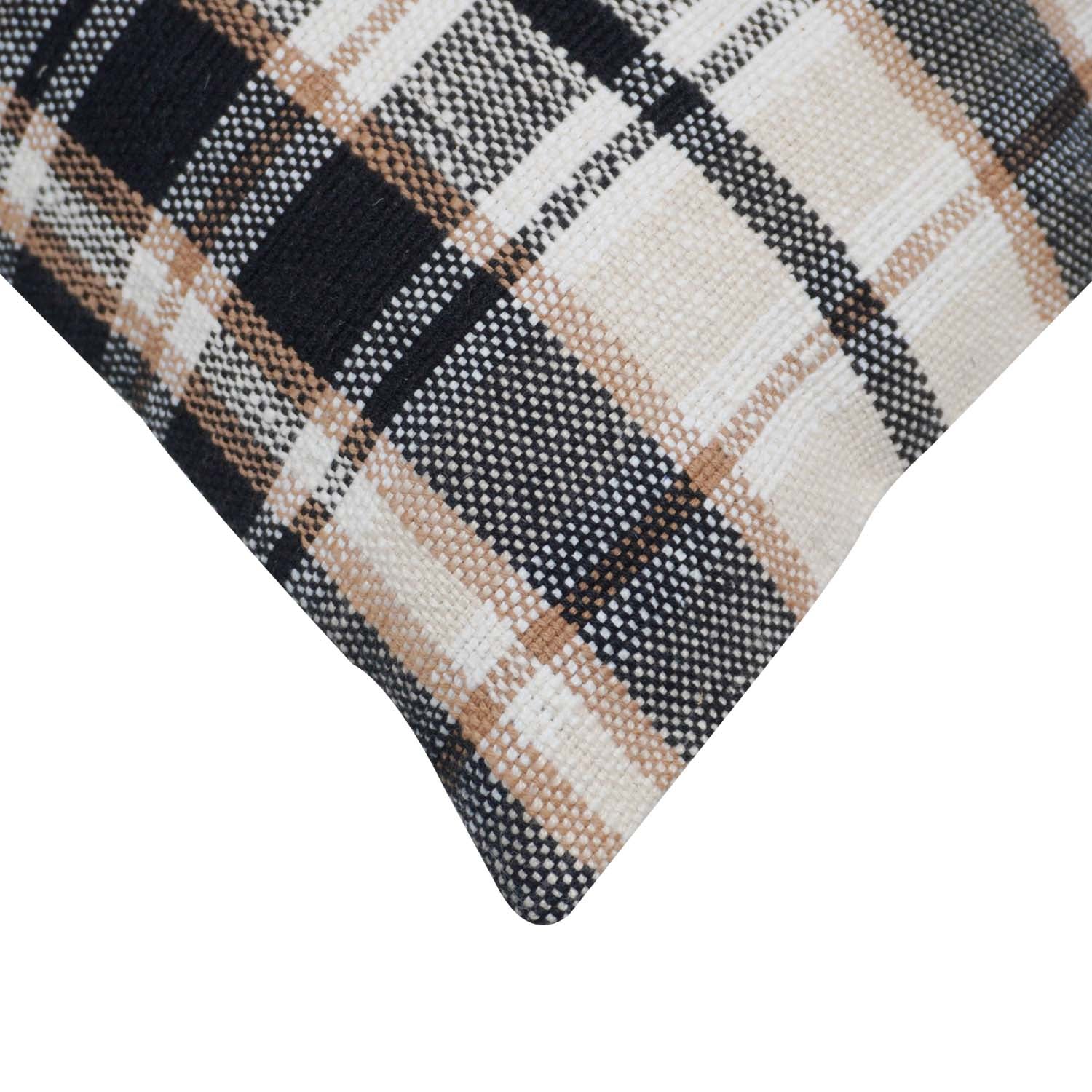 Handwoven Cotton Plaid Cushion Cover 45x45 cm | Black, Beige & Ivory Checkered Decorative Throw Pillow Cover | Modern Farmhouse Home Décor