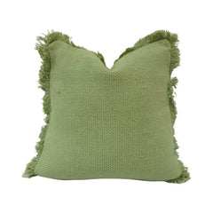 Olive Green Fringed Cotton Cushion Cover | Handmade Textured Pillow Cover | 45x45 cm