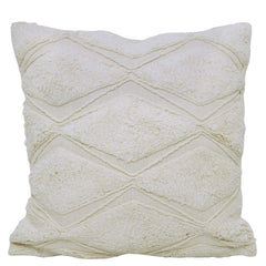 Handcrafted Tufted Embroidered Cotton Cushion Cover – Ivory Geometric Diamond Pattern, 45 x 45 cm