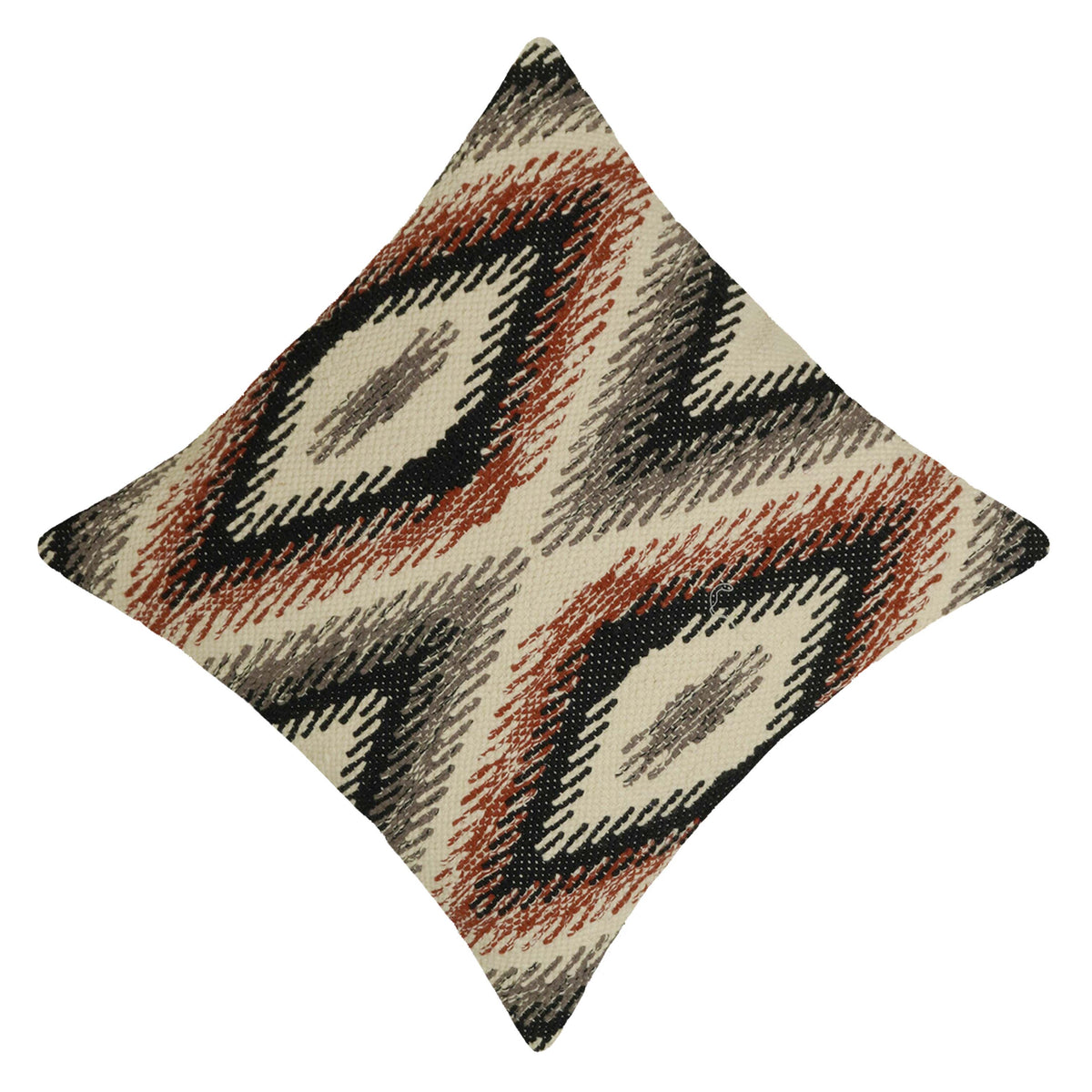 Handwoven Geometric Tribal Cushion Cover – 45 x 45 cm | Rust, Black & Grey Cotton Accent Pillow Cover