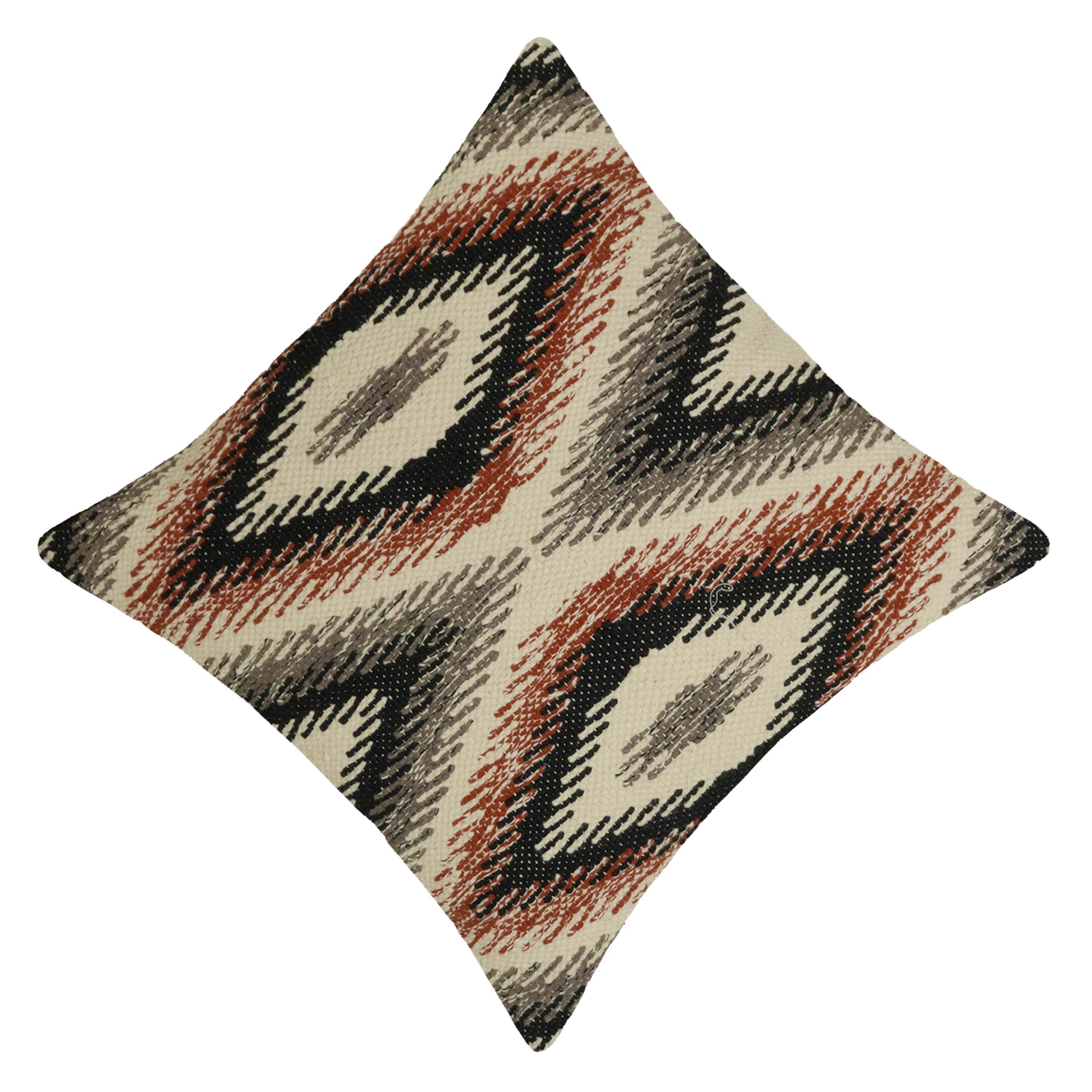 Handwoven Geometric Tribal Cushion Cover – 45 x 45 cm | Rust, Black & Grey Cotton Accent Pillow Cover