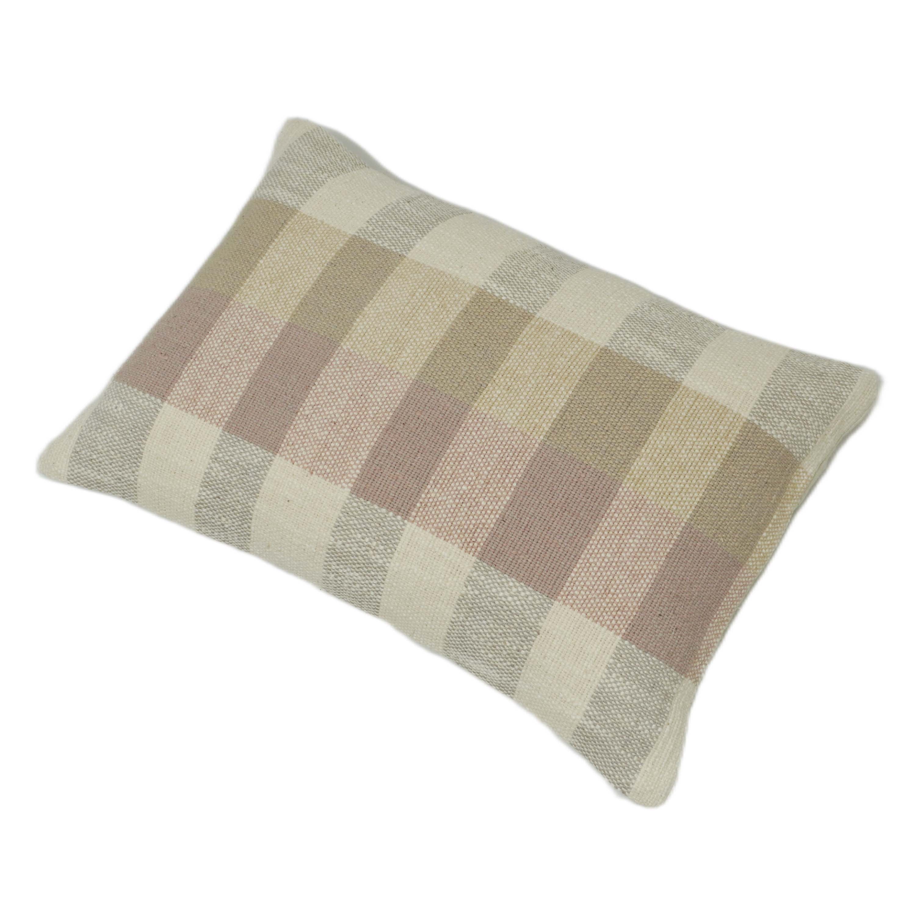 Handwoven Checkered Cushion Cover – Beige & Taupe Textured Cushion, 35 x 50 cm