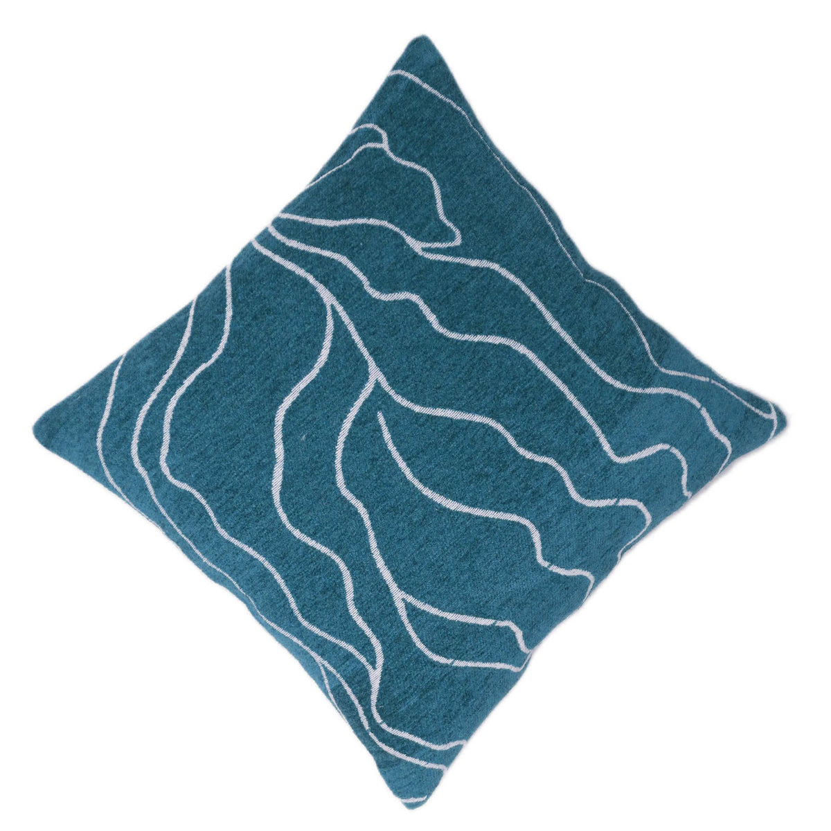 Teal Blue Jacquard Cushion Cover with Abstract Wave Pattern – 45 x 45 cm