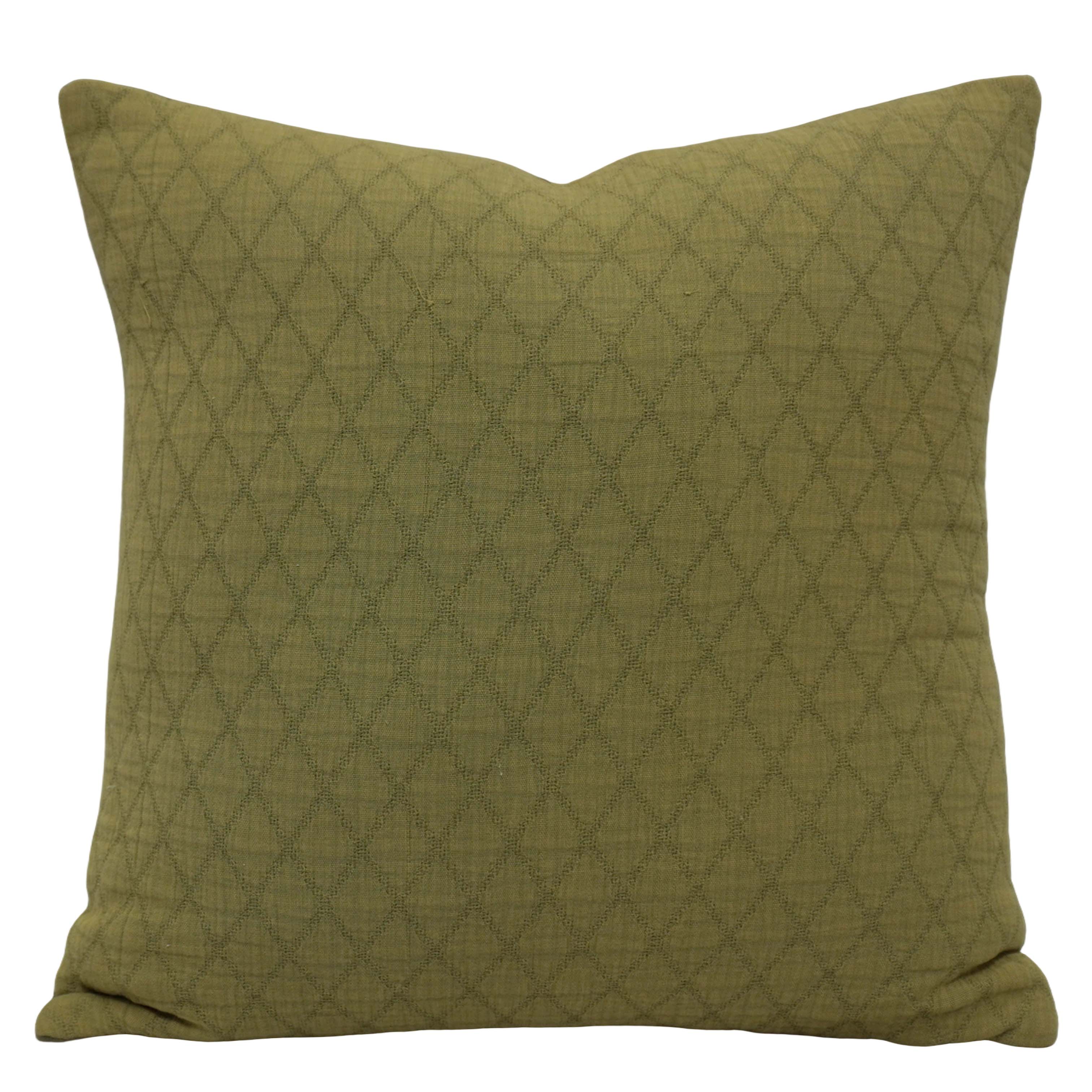 Olive Green Jacquard Cotton Cushion Cover 45x45 cm | Geometric Diamond Woven Design | Decorative Sofa & Bed Cushion Cover | Hidden Zipper | 18x18 Inch