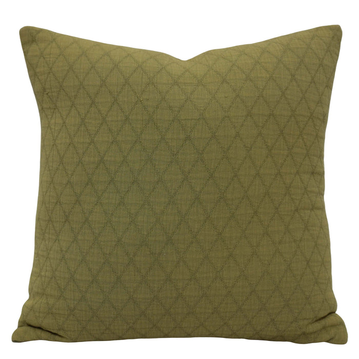 Olive Green Jacquard Cotton Cushion Cover 45x45 cm | Geometric Diamond Woven Design | Decorative Sofa & Bed Cushion Cover | Hidden Zipper | 18x18 Inch