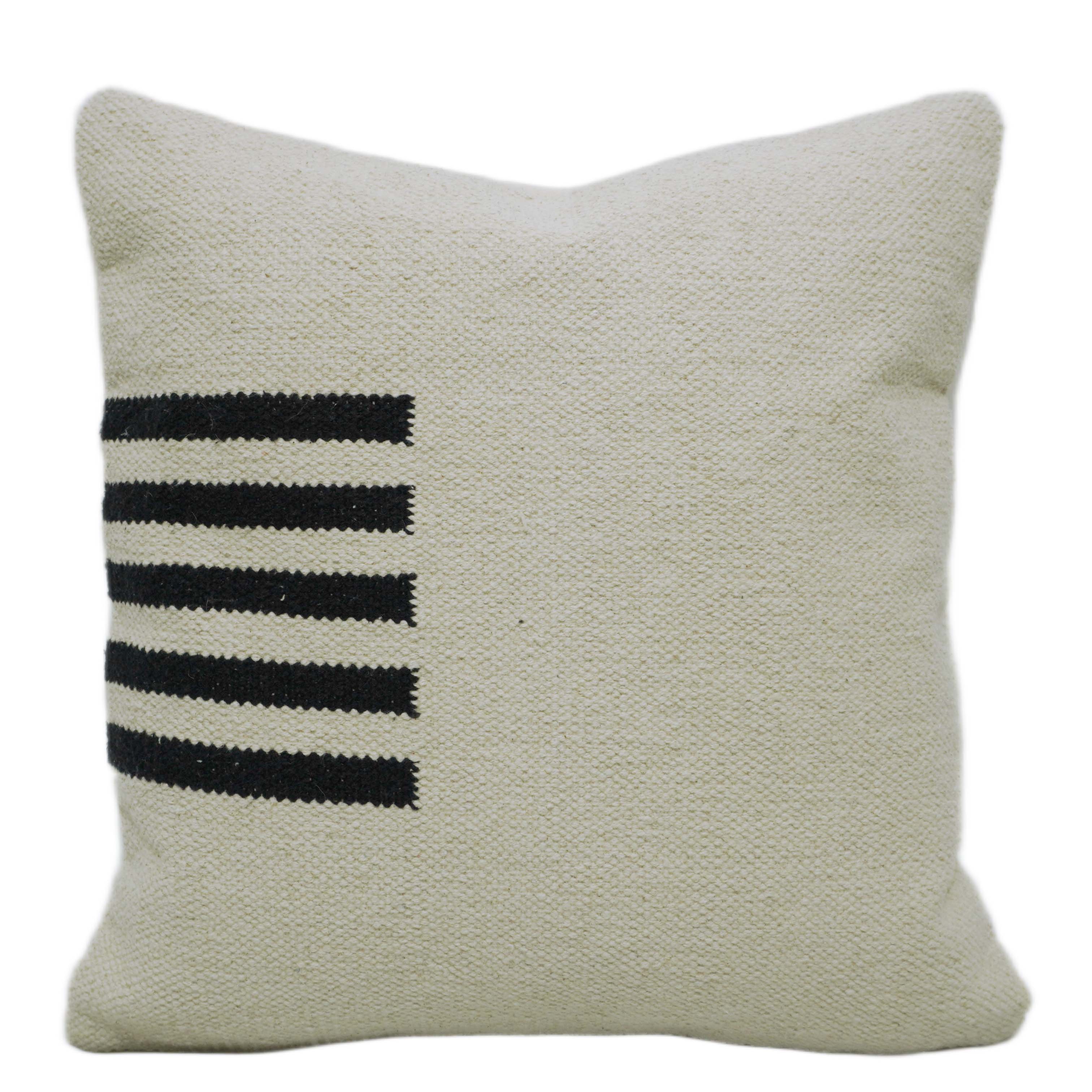 Handwoven Ivory & Black Striped Cotton Cushion Cover – 45 x 45 cm