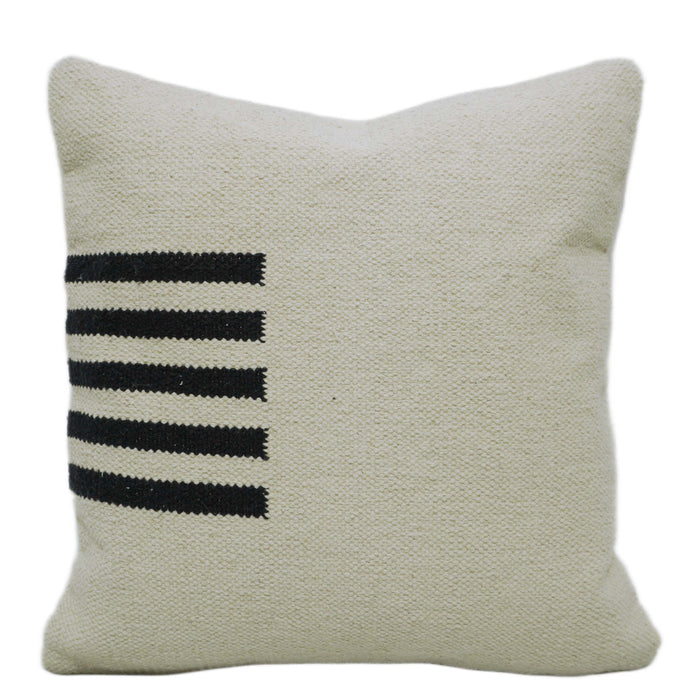 Handwoven Ivory & Black Striped Cotton Cushion Cover – 45 x 45 cm