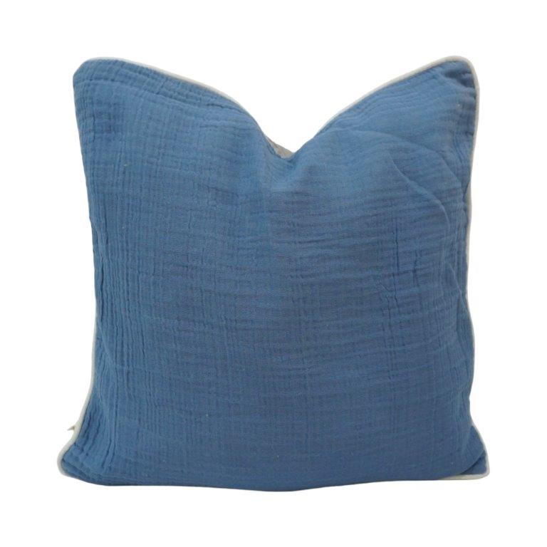 Solid Blue Muslin Cotton Cushion Cover | Soft Textured Decorative Pillow Cover | 45x45 cm - Bulk manufacturer & supplier from Panipat, India