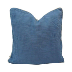 Solid Blue Muslin Cotton Cushion Cover | Soft Textured Decorative Pillow Cover | 45x45 cm