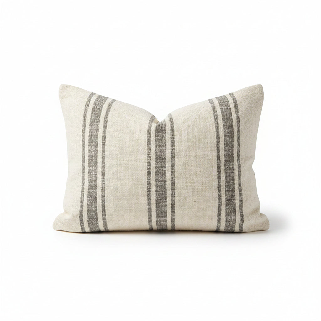 Minimalist Striped Cotton Cushion Cover 40x60 cm | Neutral Woven Linen Look Pillow Cover | Modern Farmhouse Decor