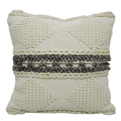 Handwoven Cotton Cushion Cover 45x45 cm – Ivory & Grey Textured Geometric Design