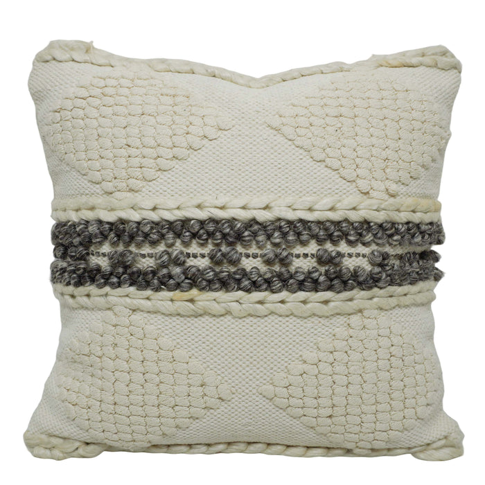 Handwoven Cotton Cushion Cover 45x45 cm – Ivory & Grey Textured Geometric Design