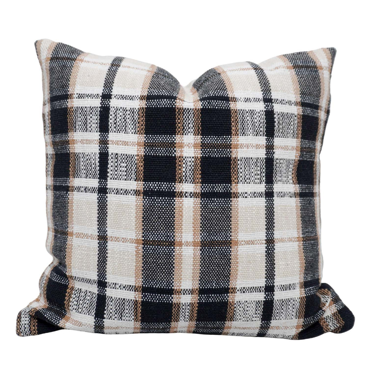 Handwoven Cotton Plaid Cushion Cover 45x45 cm | Black, Beige & Ivory Checkered Decorative Throw Pillow Cover | Modern Farmhouse Home Décor - Bulk manufacturer & supplier from Panipat, India