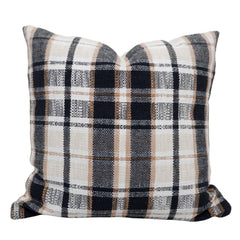 Handwoven Cotton Plaid Cushion Cover 45x45 cm | Black, Beige & Ivory Checkered Decorative Throw Pillow Cover | Modern Farmhouse Home Décor