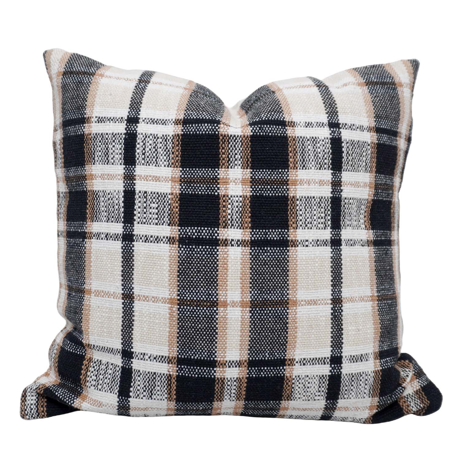 Handwoven Cotton Plaid Cushion Cover 45x45 cm | Black, Beige & Ivory Checkered Decorative Throw Pillow Cover | Modern Farmhouse Home Décor