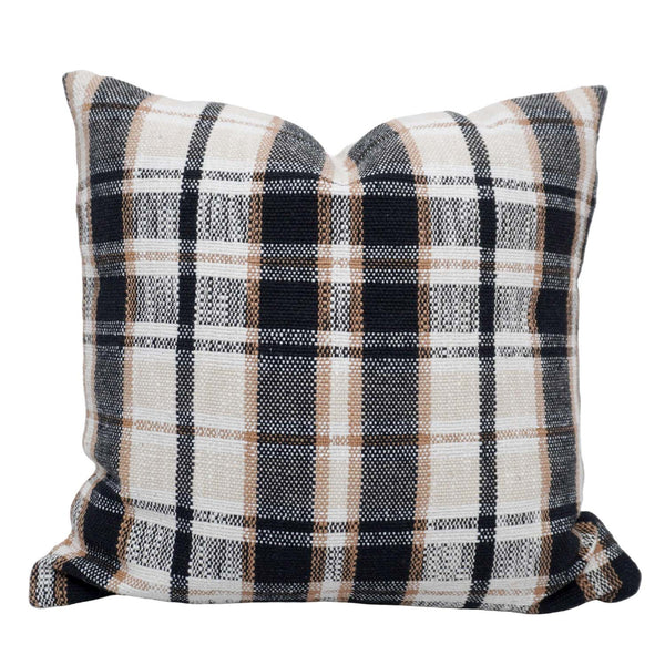 Handwoven Cotton Plaid Cushion Cover 45x45 cm | Black, Beige & Ivory Checkered Decorative Throw Pillow Cover | Modern Farmhouse Home Décor