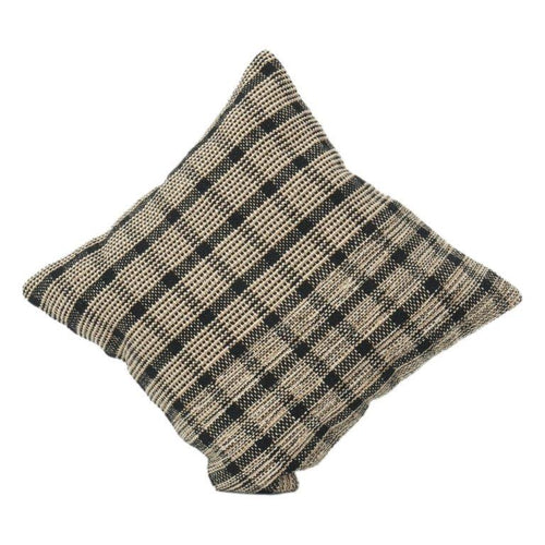 Hamade Woven Cotton Cushion Cover 45x45 cm | Textured Check Pattern | Neutral Black & Beige | Modern Rustic Décor