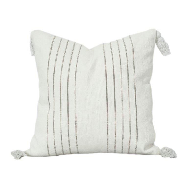 Minimalist Striped Cotton Cushion Cover with Tassels – 45x45 cm | Neutral Textured Throw Pillow Cover