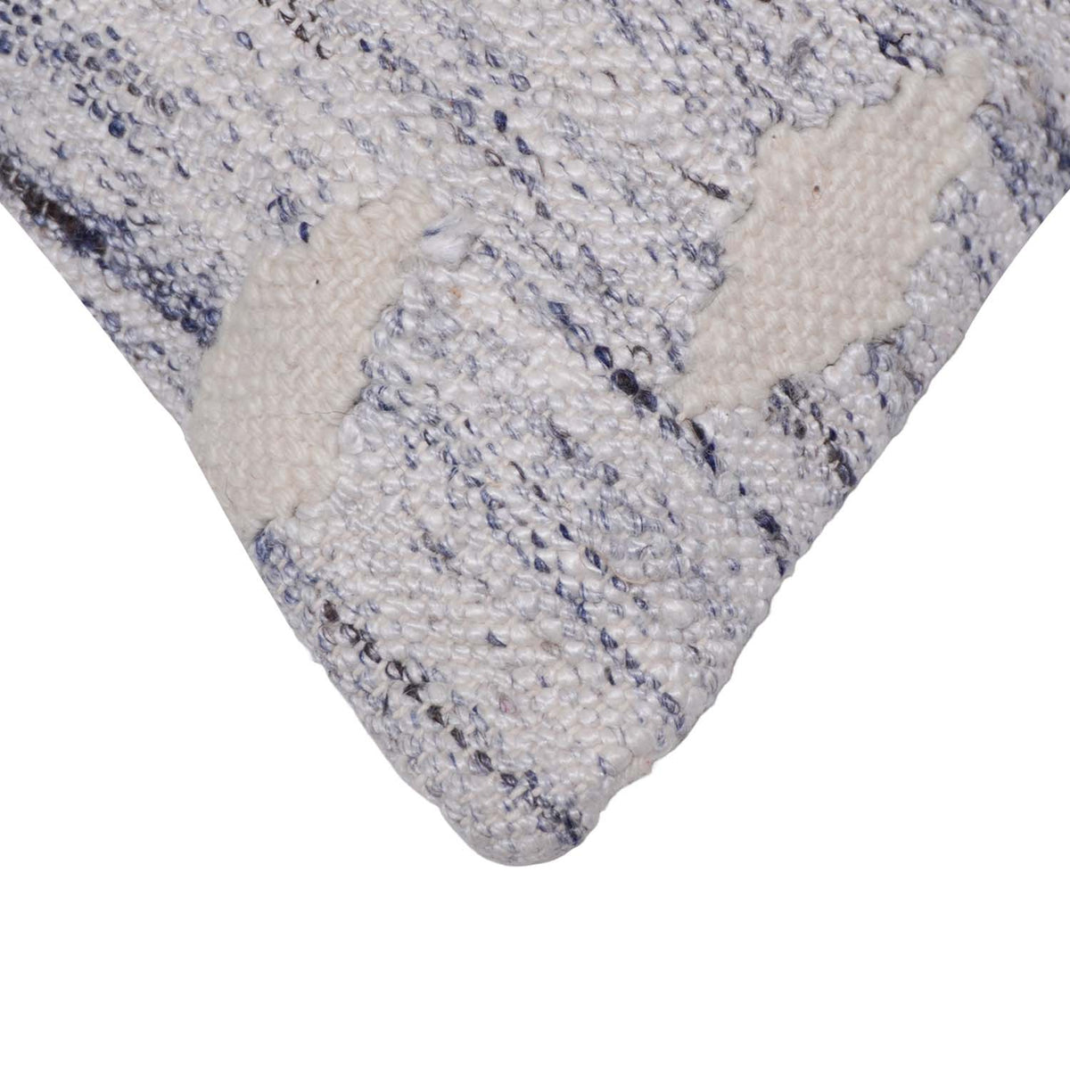 Handwoven Textured Cotton Cushion Cover 45x45 cm | Geometric Tufted Pattern | Handmade Decorative Throw Pillow Cover | Ivory & Blue - Bulk manufacturer & supplier from Panipat, India