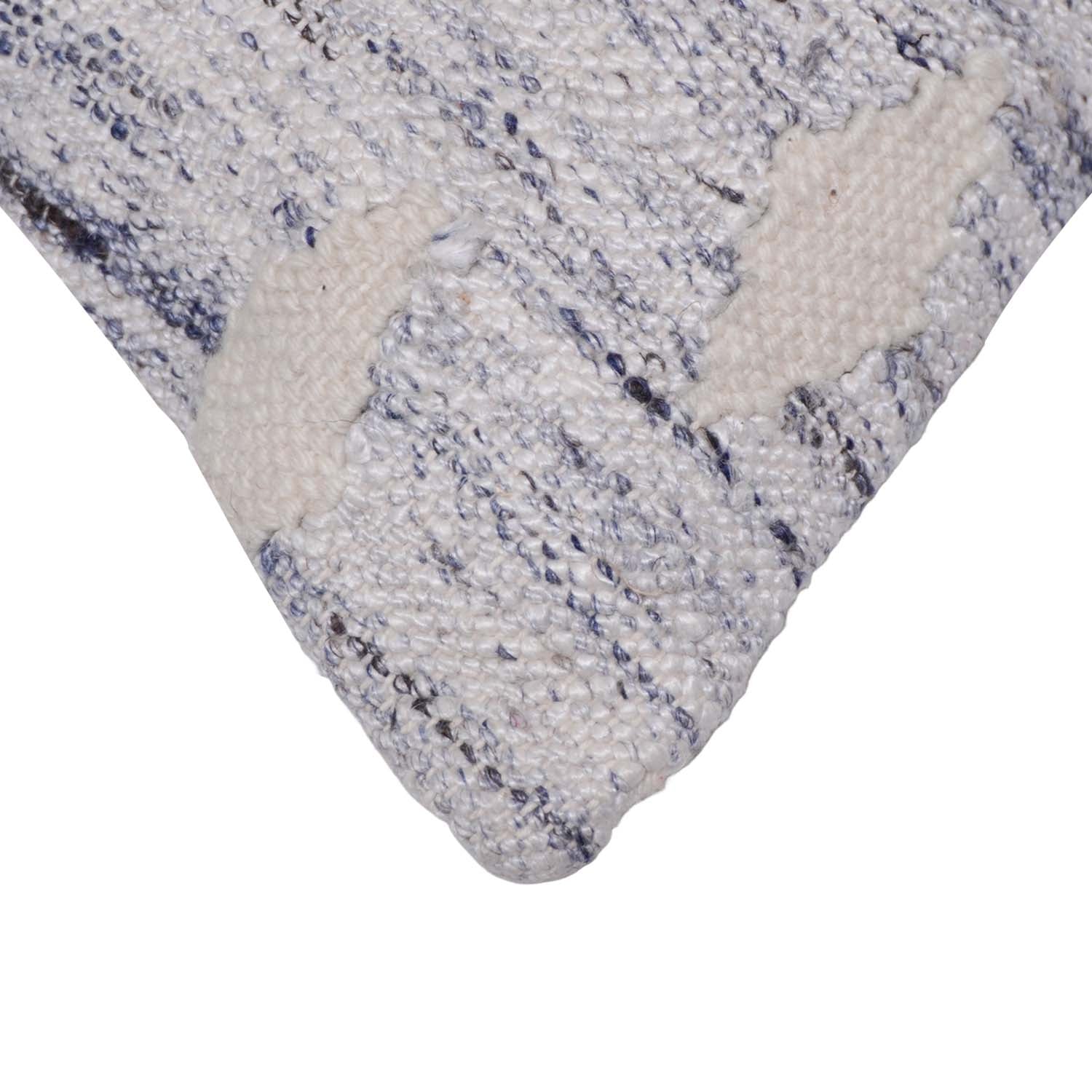 Handwoven Textured Cotton Cushion Cover 45x45 cm | Geometric Tufted Pattern | Handmade Decorative Throw Pillow Cover | Ivory & Blue