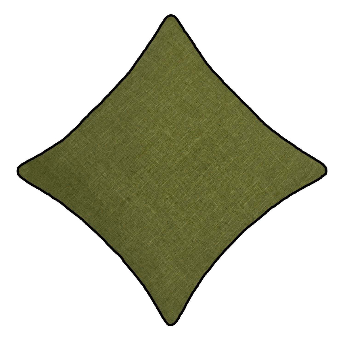 Olive Green Cotton Cushion Cover with Black Piping | 45 x 45 cm (18 x 18 Inch) | Minimalist Decorative Throw Pillow Cover with Hidden Zipper