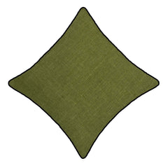 Olive Green Cotton Cushion Cover with Black Piping | 45 x 45 cm (18 x 18 Inch) | Minimalist Decorative Throw Pillow Cover with Hidden Zipper