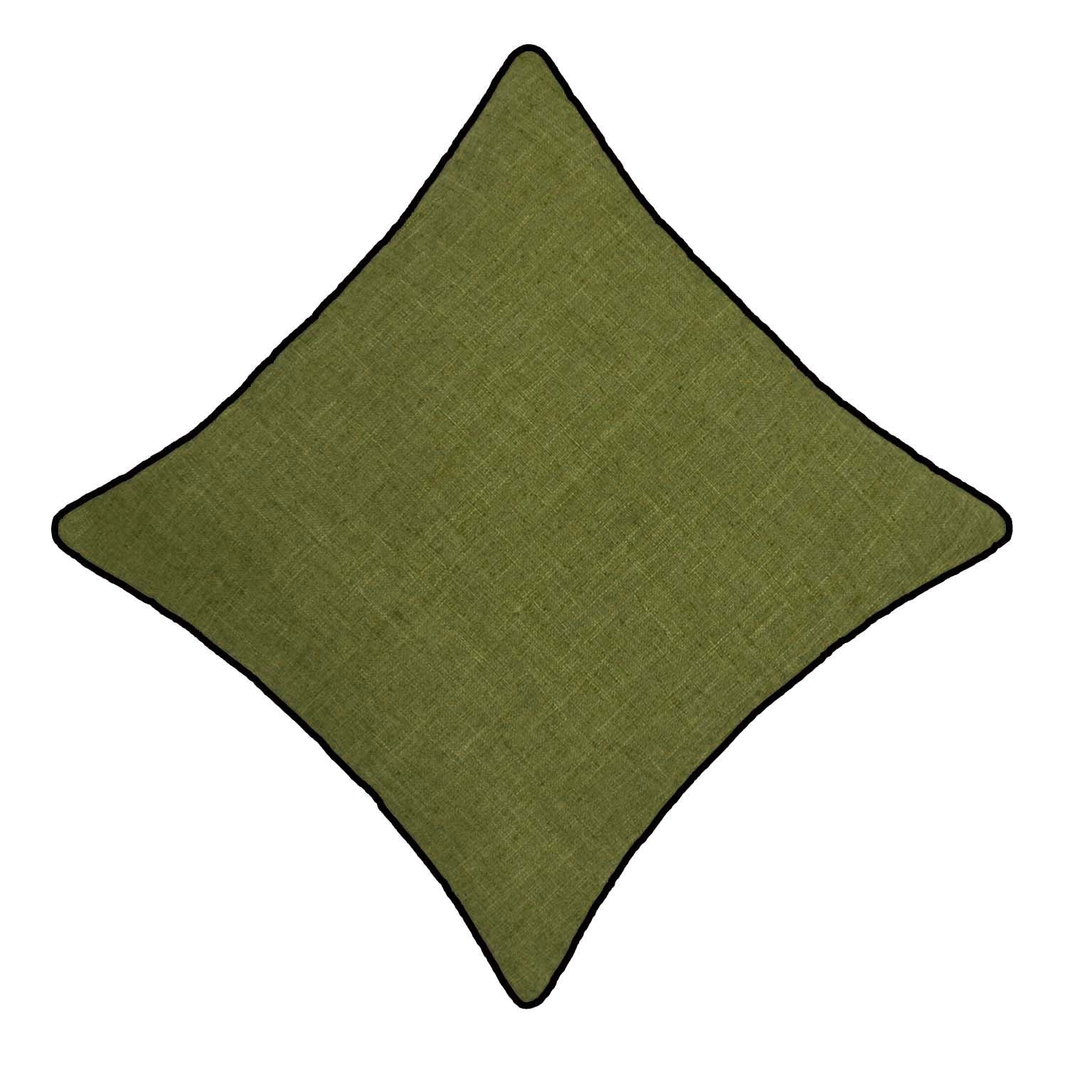 Olive Green Cotton Cushion Cover with Black Piping | 45 x 45 cm (18 x 18 Inch) | Minimalist Decorative Throw Pillow Cover with Hidden Zipper