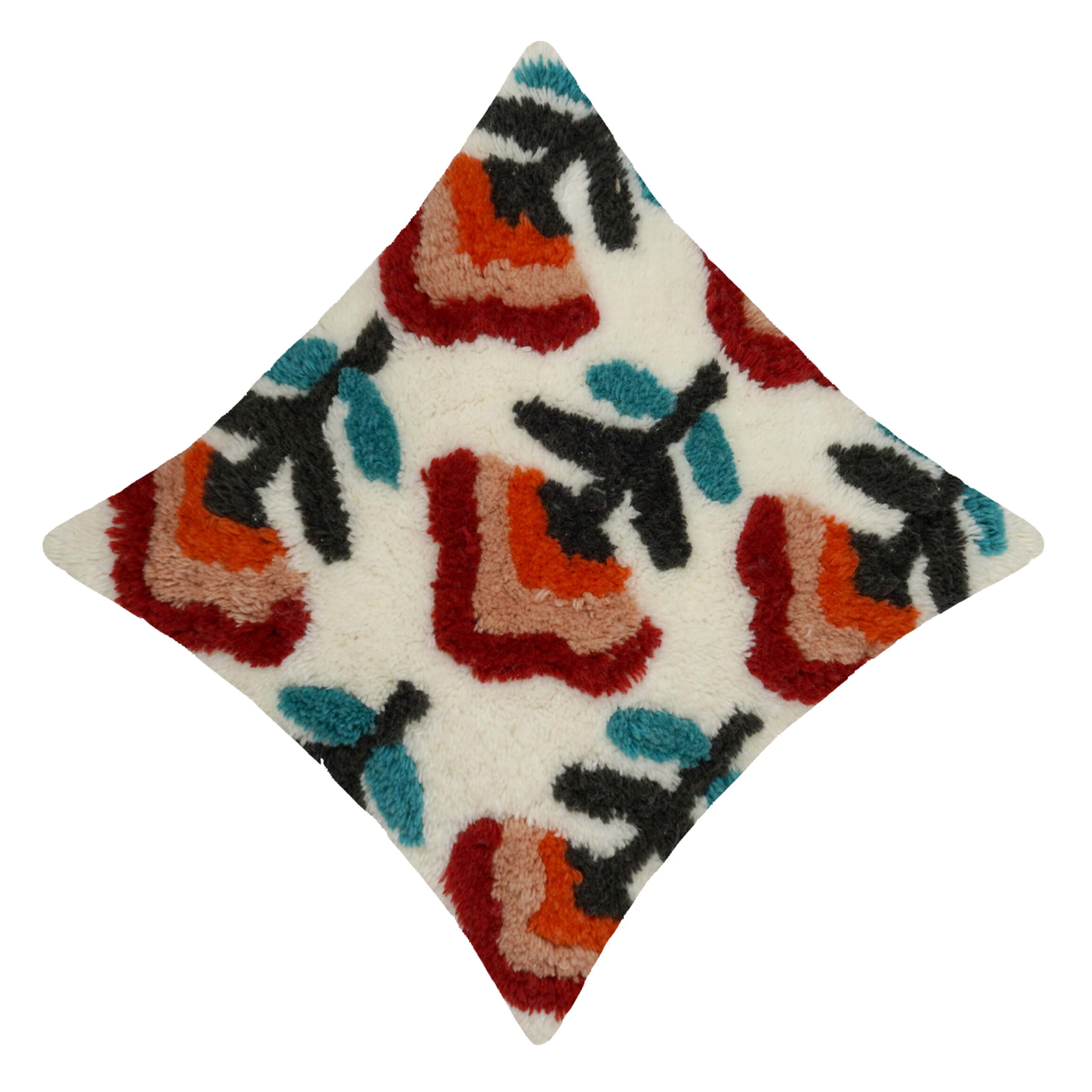 Hand Tufted Wool Cushion Cover 45x45 cm | Abstract Floral Decorative Throw Pillow Cover | Multicolor Boho Handmade Cushion Cover with Concealed Zipper