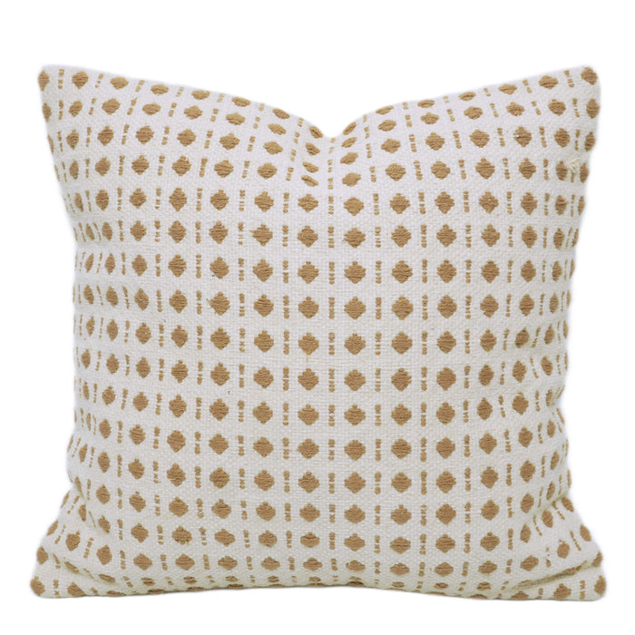 Handmade Cotton Cushion Cover 45x45 cm, Ivory & Mustard Geometric Pattern Decorative Cushion Cover