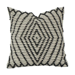Handgewebter Baumwoll-Kissenbezug 45x45 cm – Schwarz & Off-White Geometrisches Strukturiertes Design | Boho Modernes Dekokissen