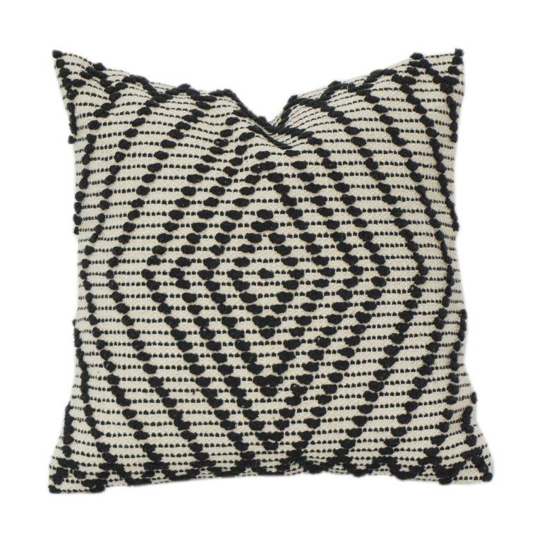 Handwoven Cotton Cushion Cover 45x45 cm – Black & Off-White Geometric Textured Design | Boho Modern Throw Pillow